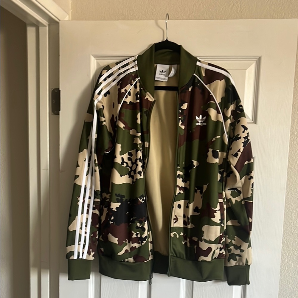 Adidas Green and Brown Camouflage Bomber Jacket